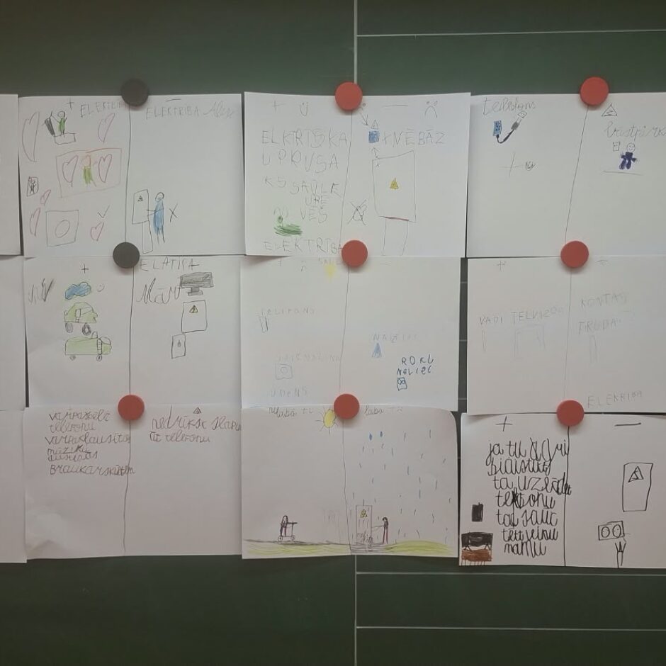 1.a klase kopā ar audzinātāju Unu Kiršteinu pēta elektroenerģijas noslēpumus un drošības noteikumus.
